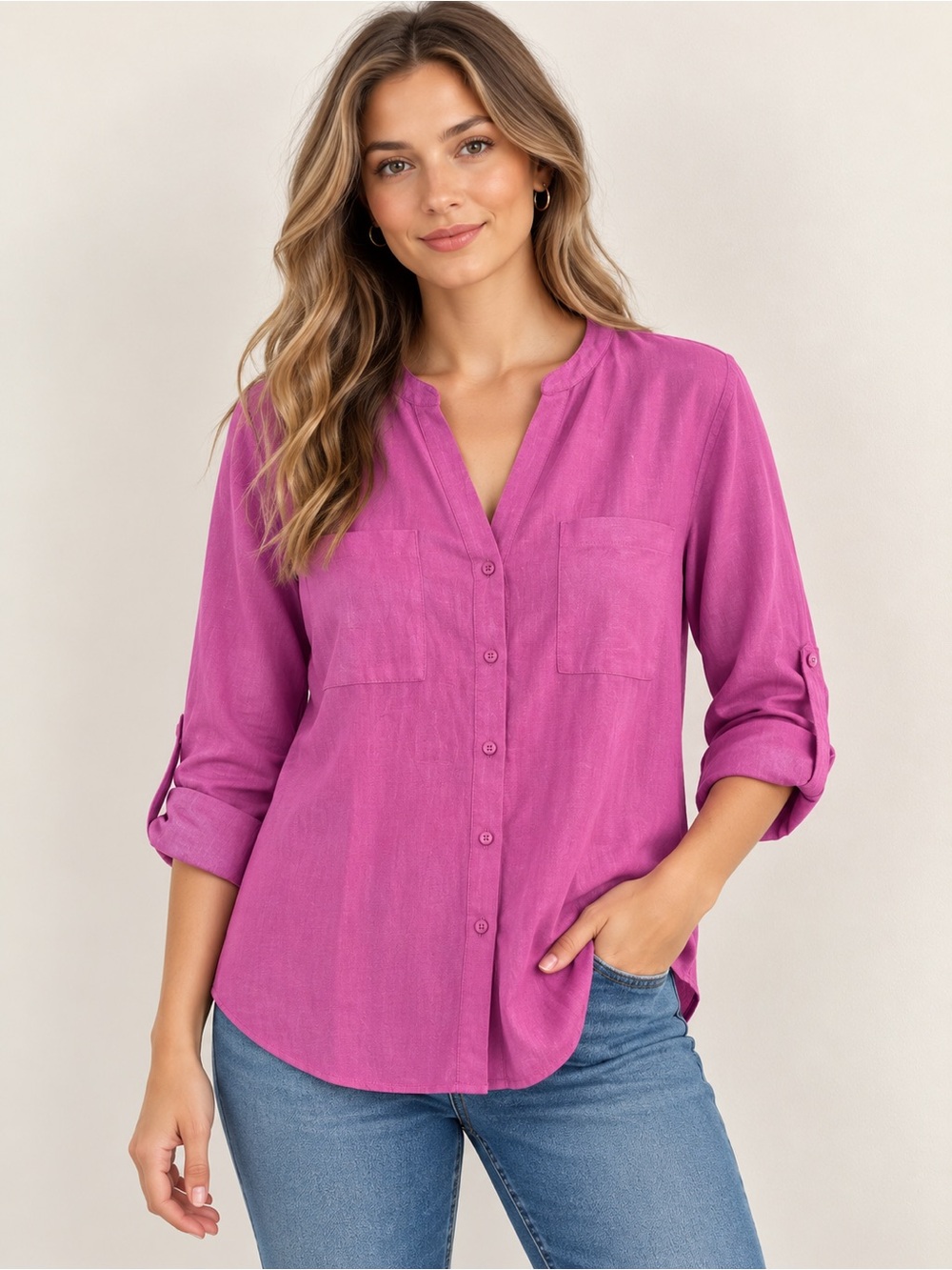 Nine West Women's Fuchsia Button-Down Shirt - Long Sleeve
